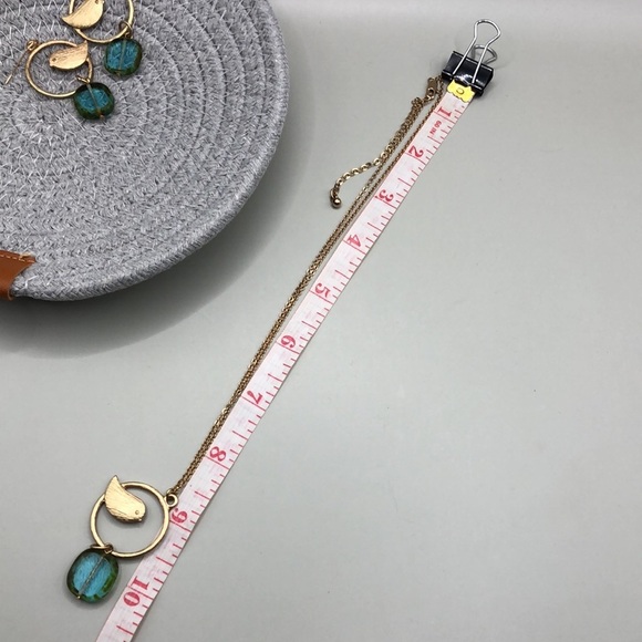 Brushed gold tone bird jewelry set necklace and earrings art glass bead NWOT - Picture 6 of 7